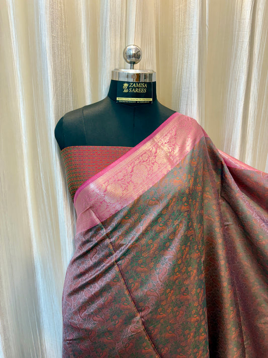 Grey Banarasi Semi Silk Saree with Tanchui Pattern