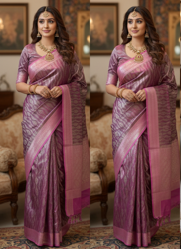 Magenta Premium Banarasi Saree in Tissue Silk