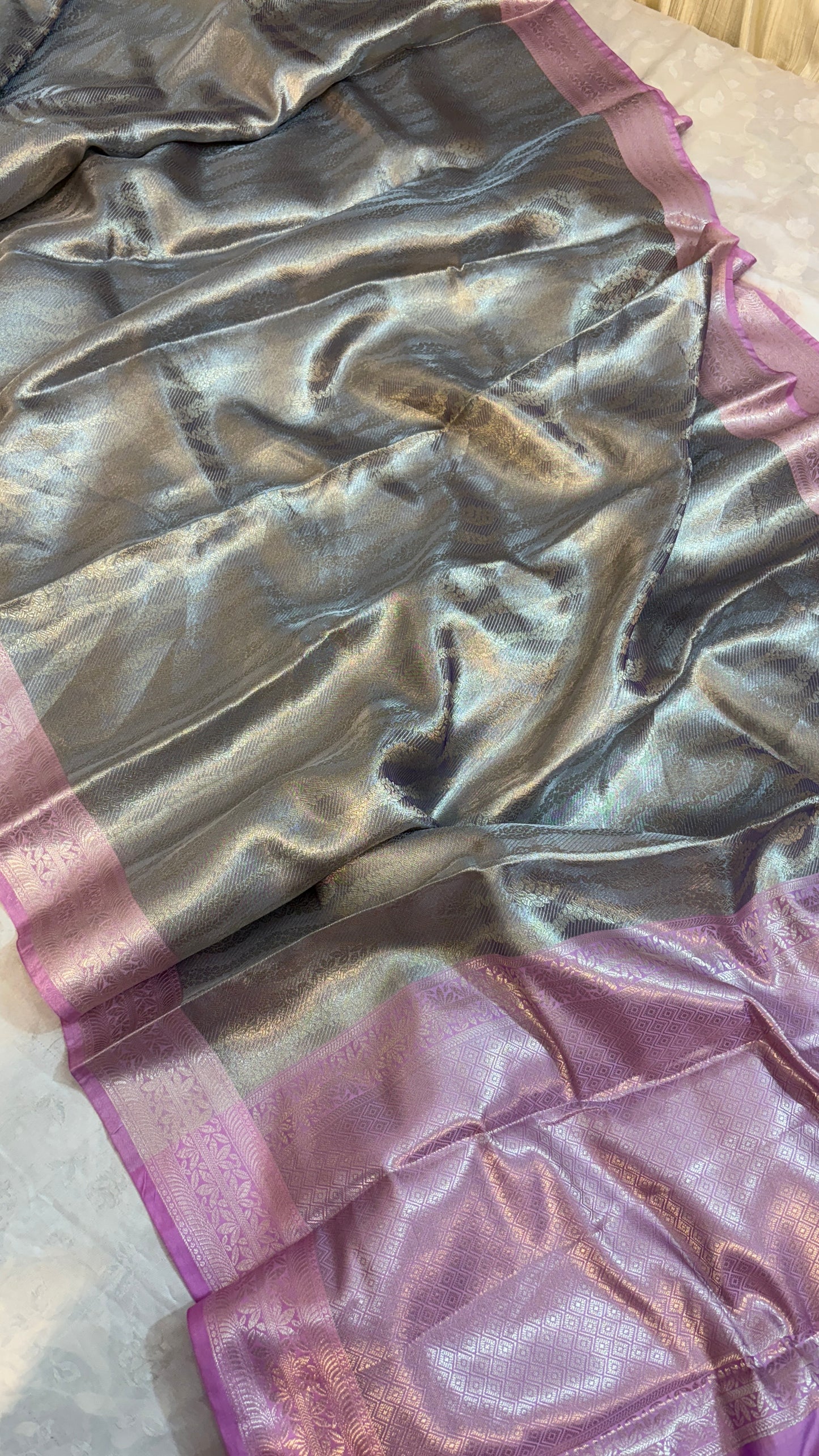 Premium Grey Banarasi Saree in Tissue Silk