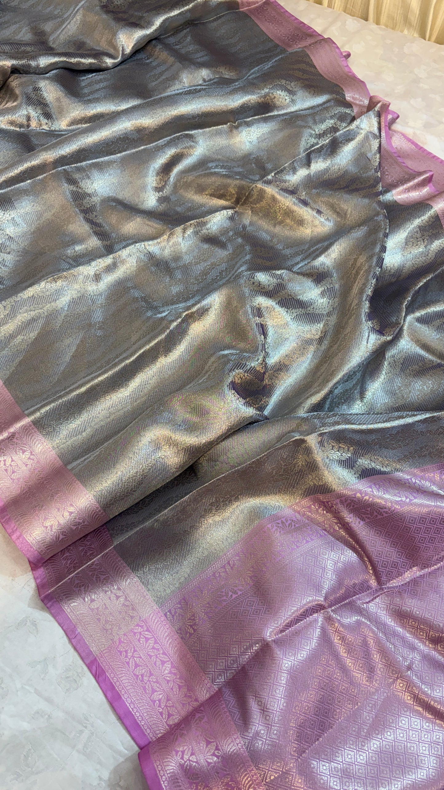 Premium Grey Banarasi Saree in Tissue Silk