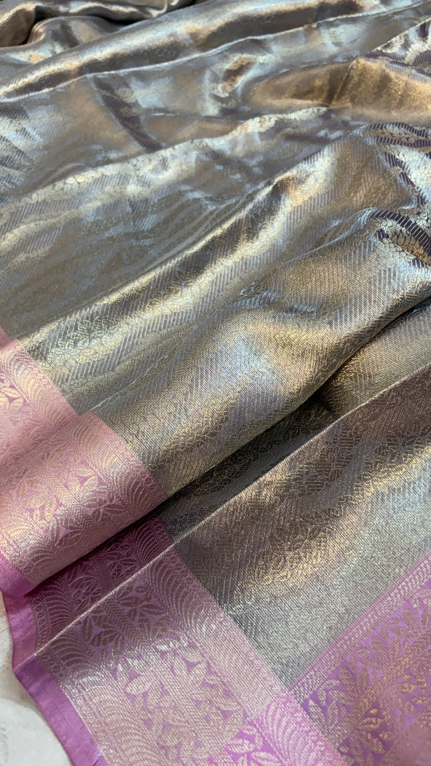 Premium Grey Banarasi Saree in Tissue Silk