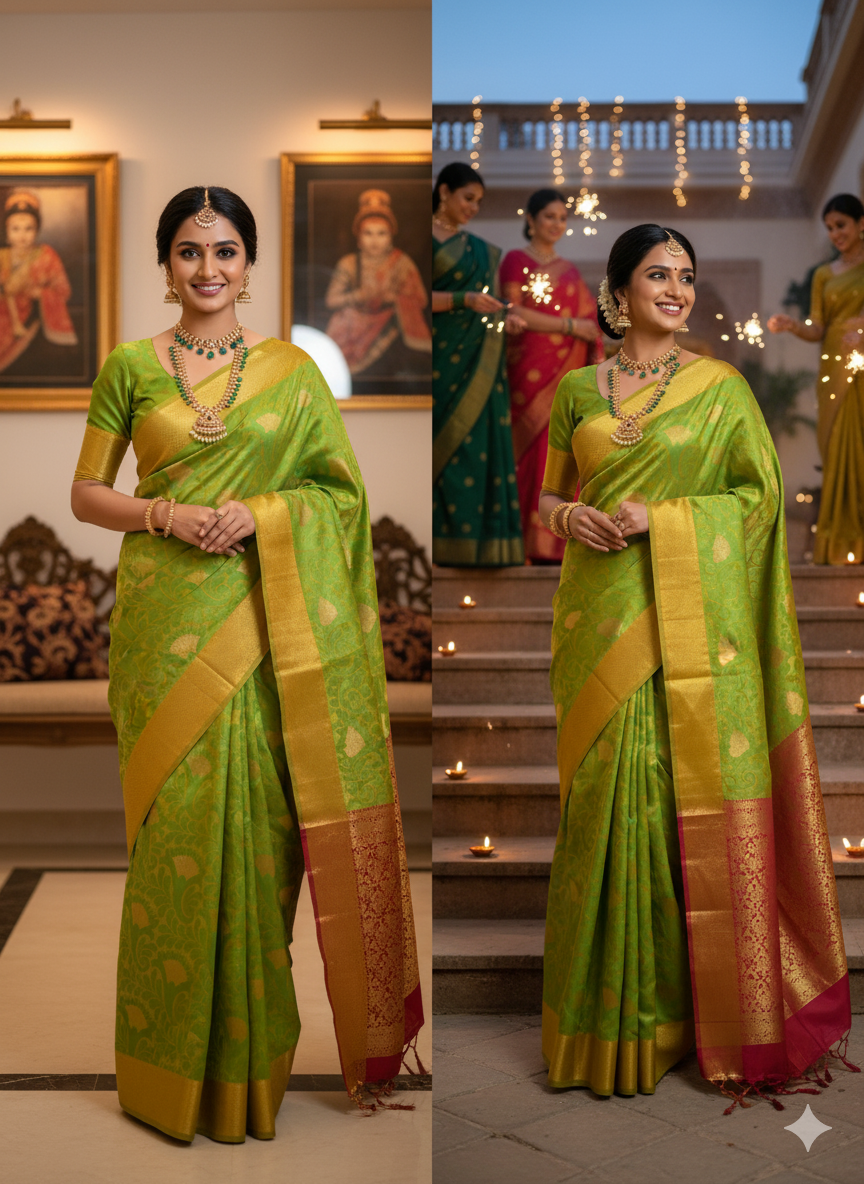 Premium Tanchui Green Banarasi Saree in Organza Silk