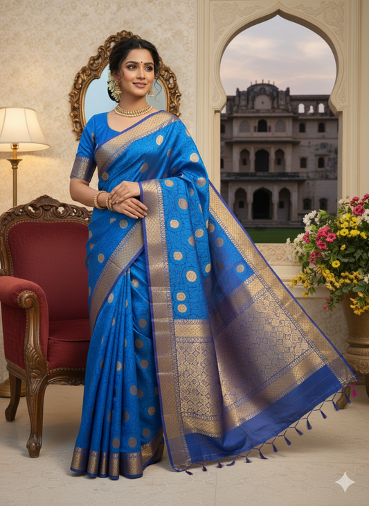 Blue Tanchui Banarasi Saree in Organza Silk