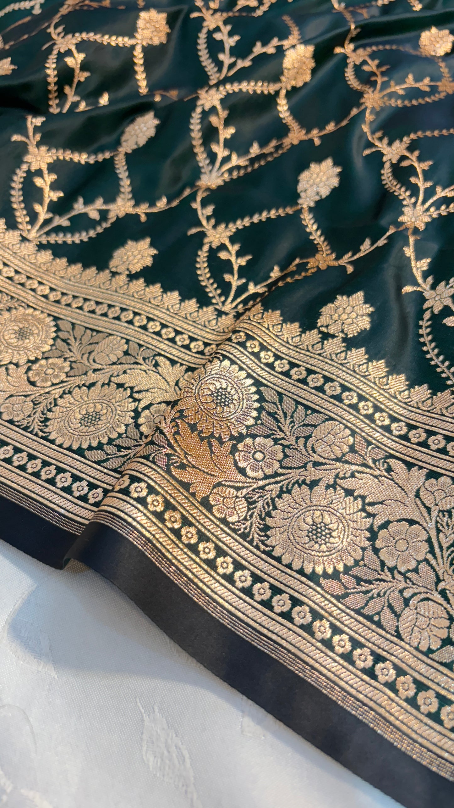 Dark Green Premium Banarasi Satin Katan Silk Saree