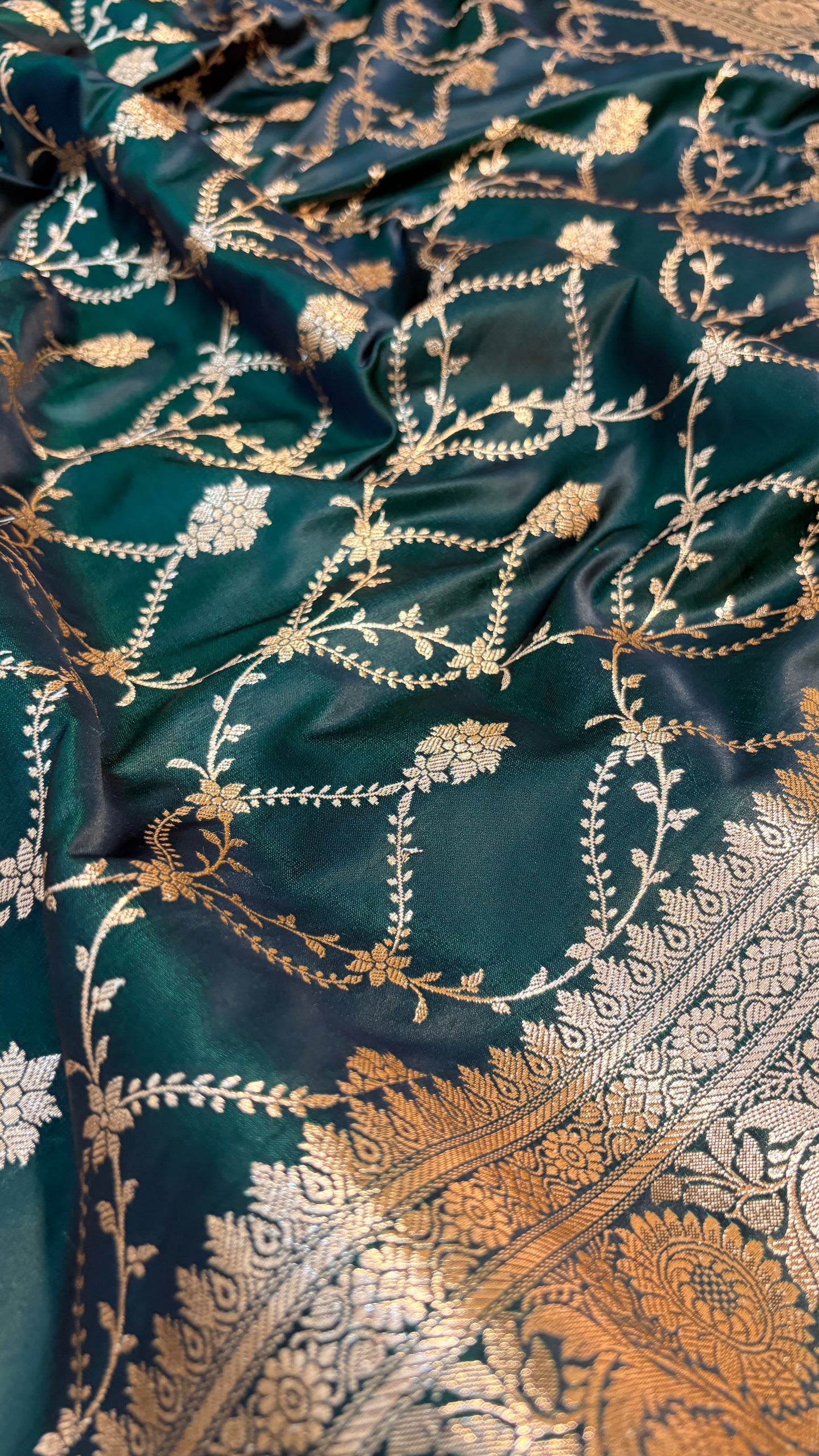 Dark Green Premium Banarasi Satin Katan Silk Saree