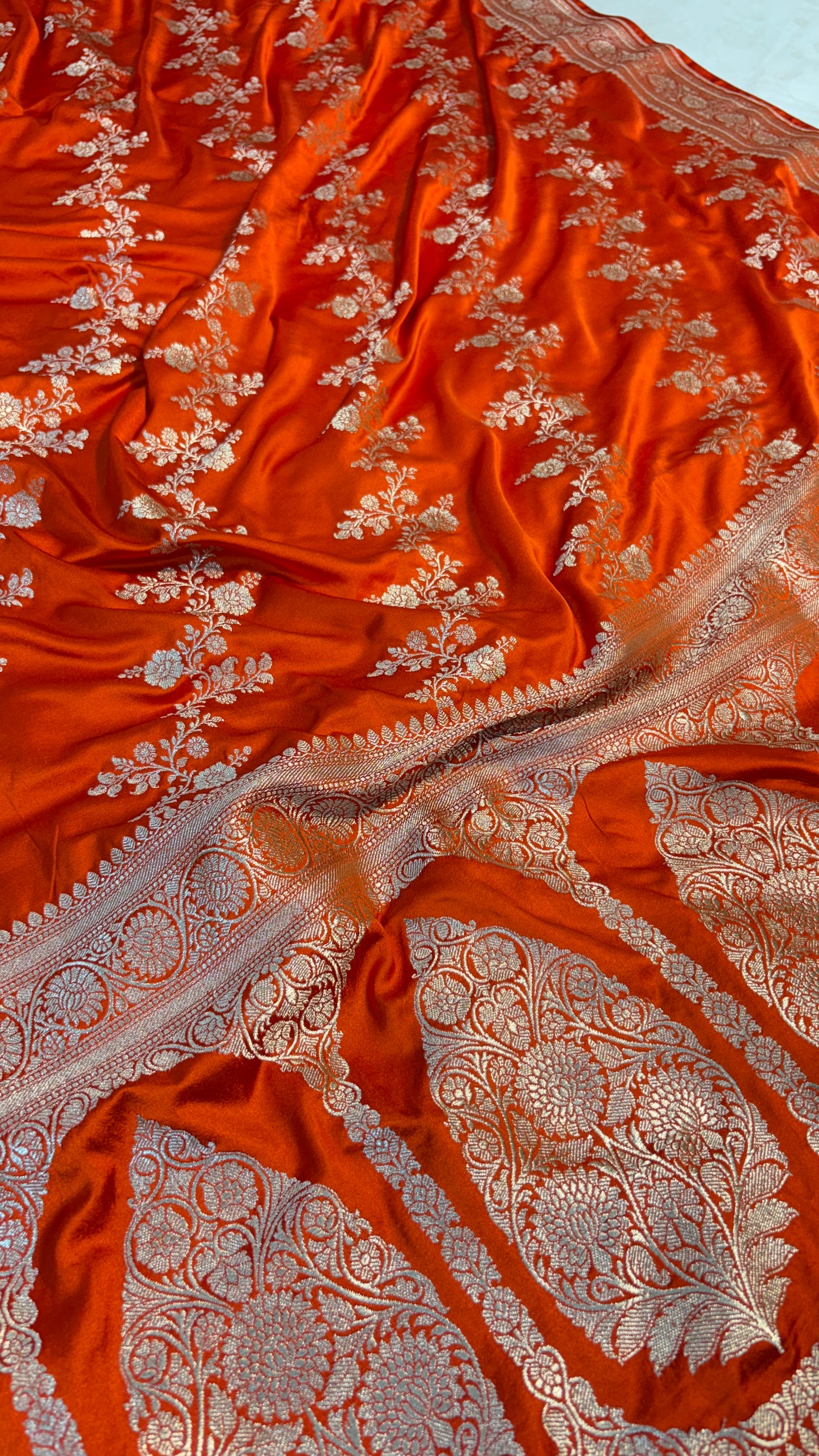 Orange Banarasi Saree in Premium Mashru Katan Silk