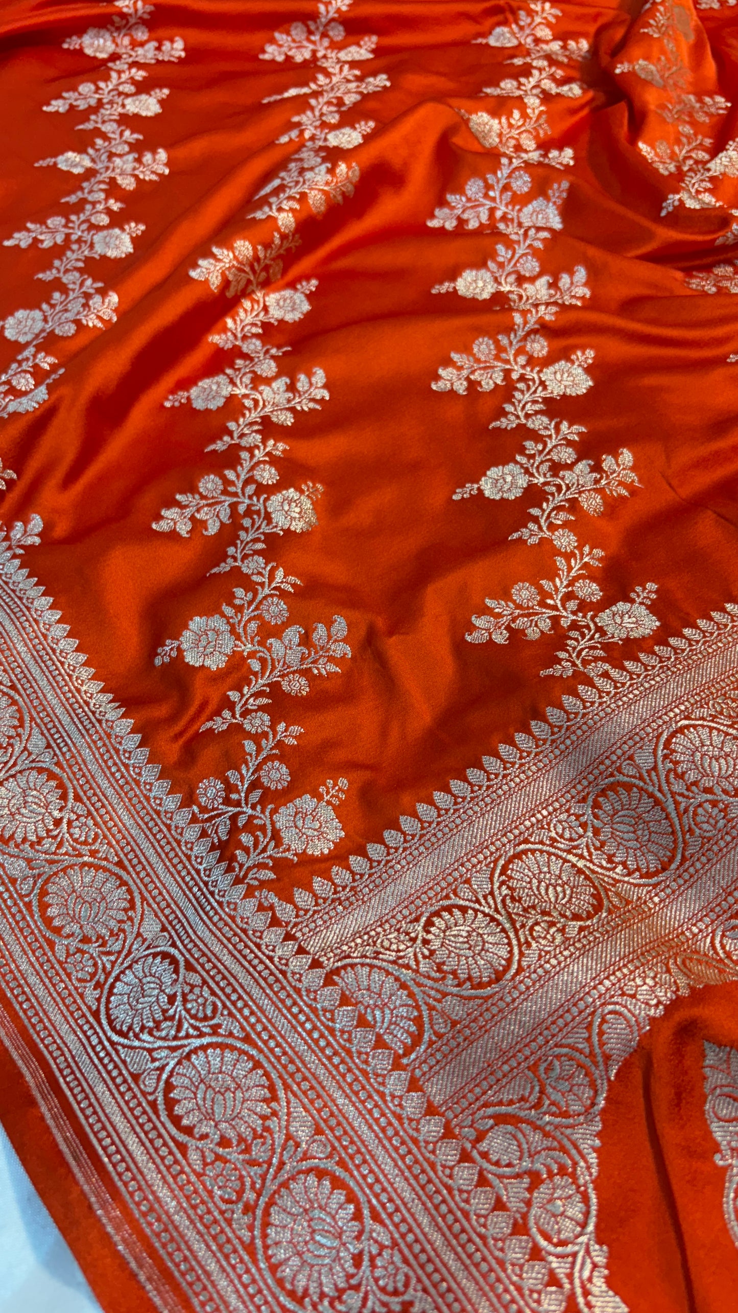 Orange Banarasi Saree in Premium Mashru Katan Silk