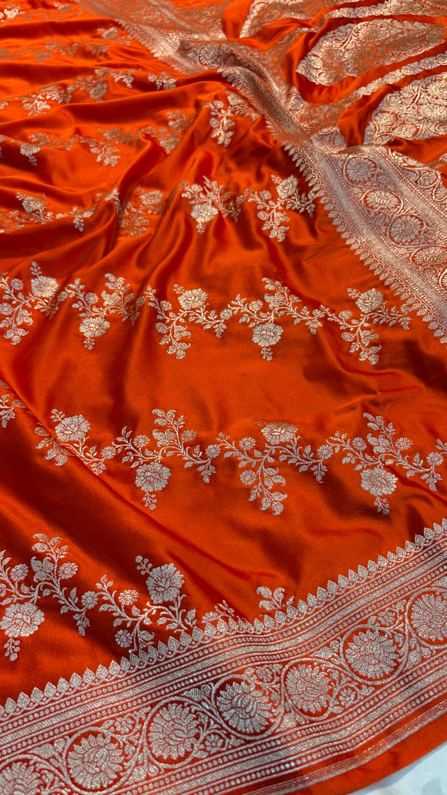 Orange Banarasi Saree in Premium Mashru Katan Silk