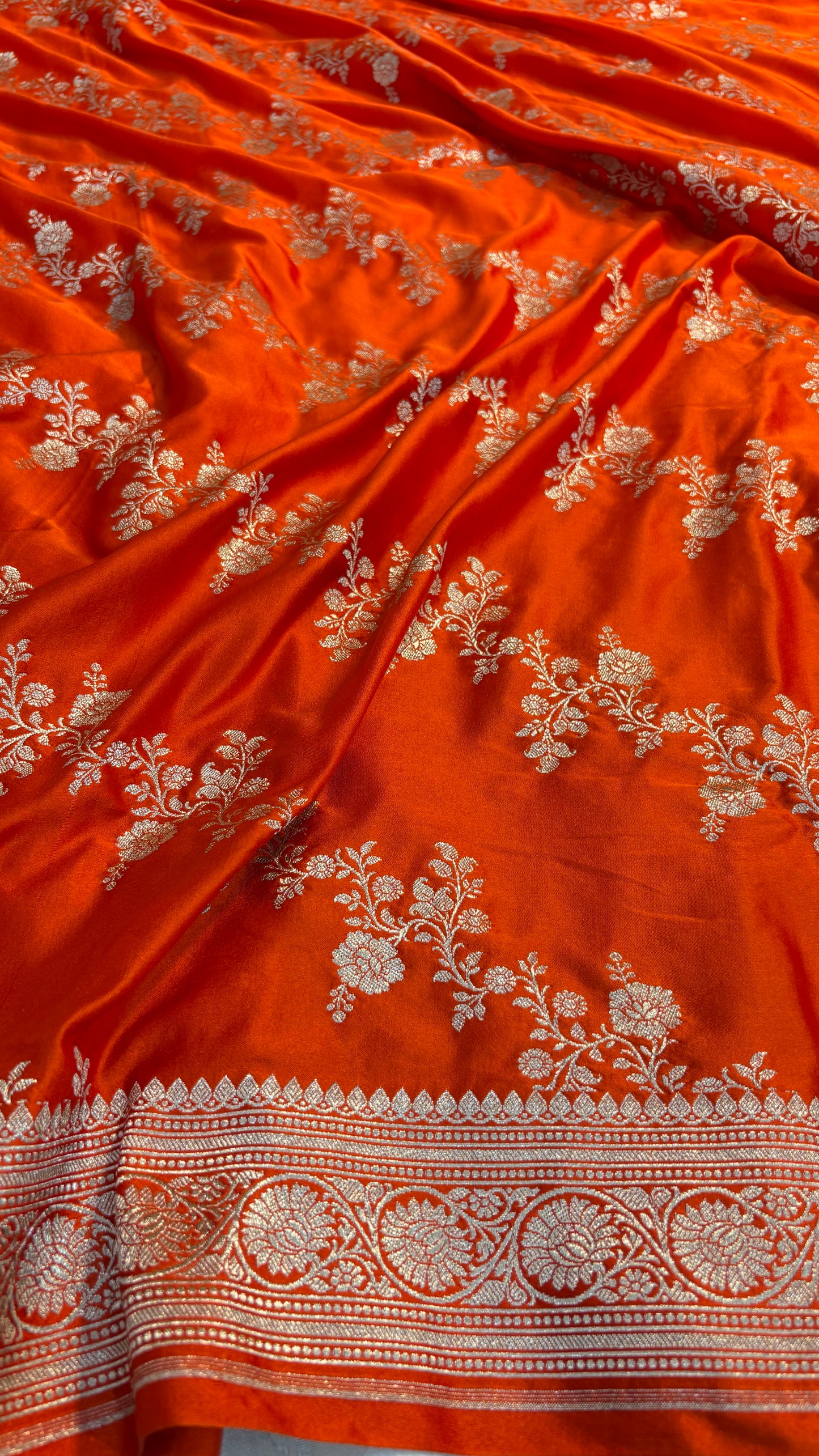 Orange Banarasi Saree in Premium Mashru Katan Silk