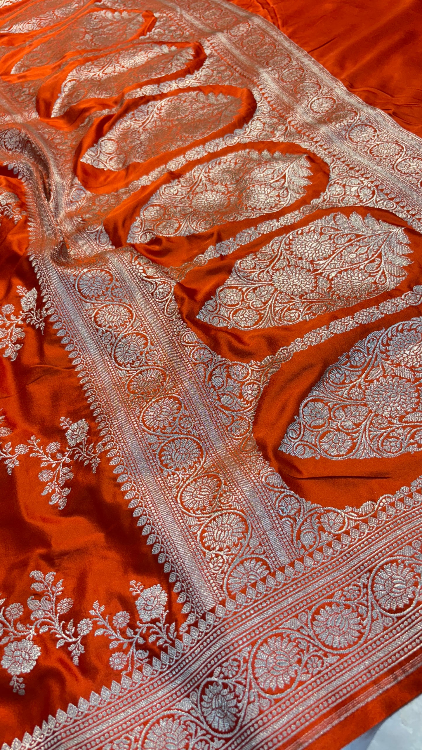 Orange Banarasi Saree in Premium Mashru Katan Silk