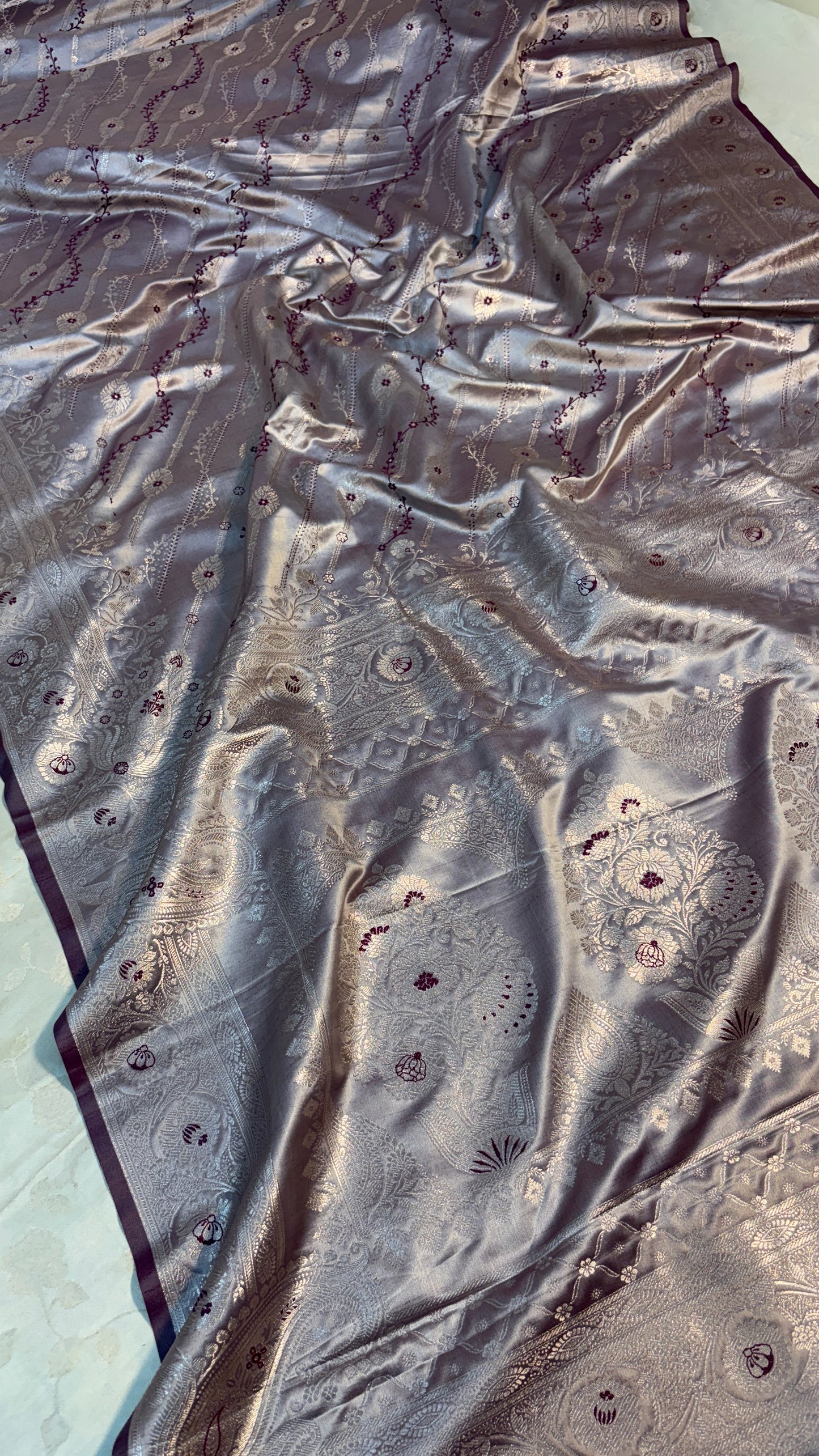 Dark Mauve Banarasi Satin Katan Silk Saree