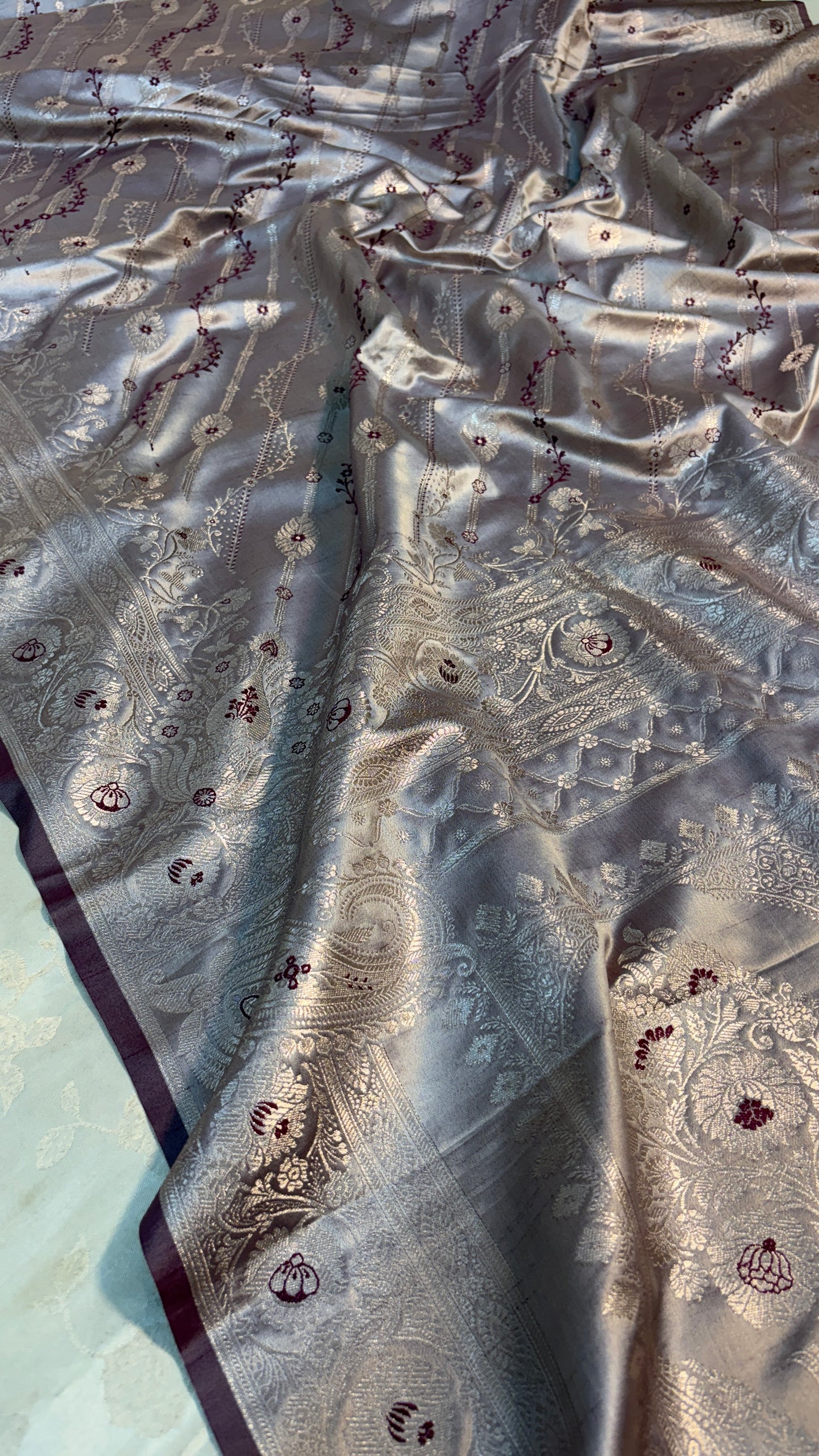 Dark Mauve Banarasi Satin Katan Silk Saree