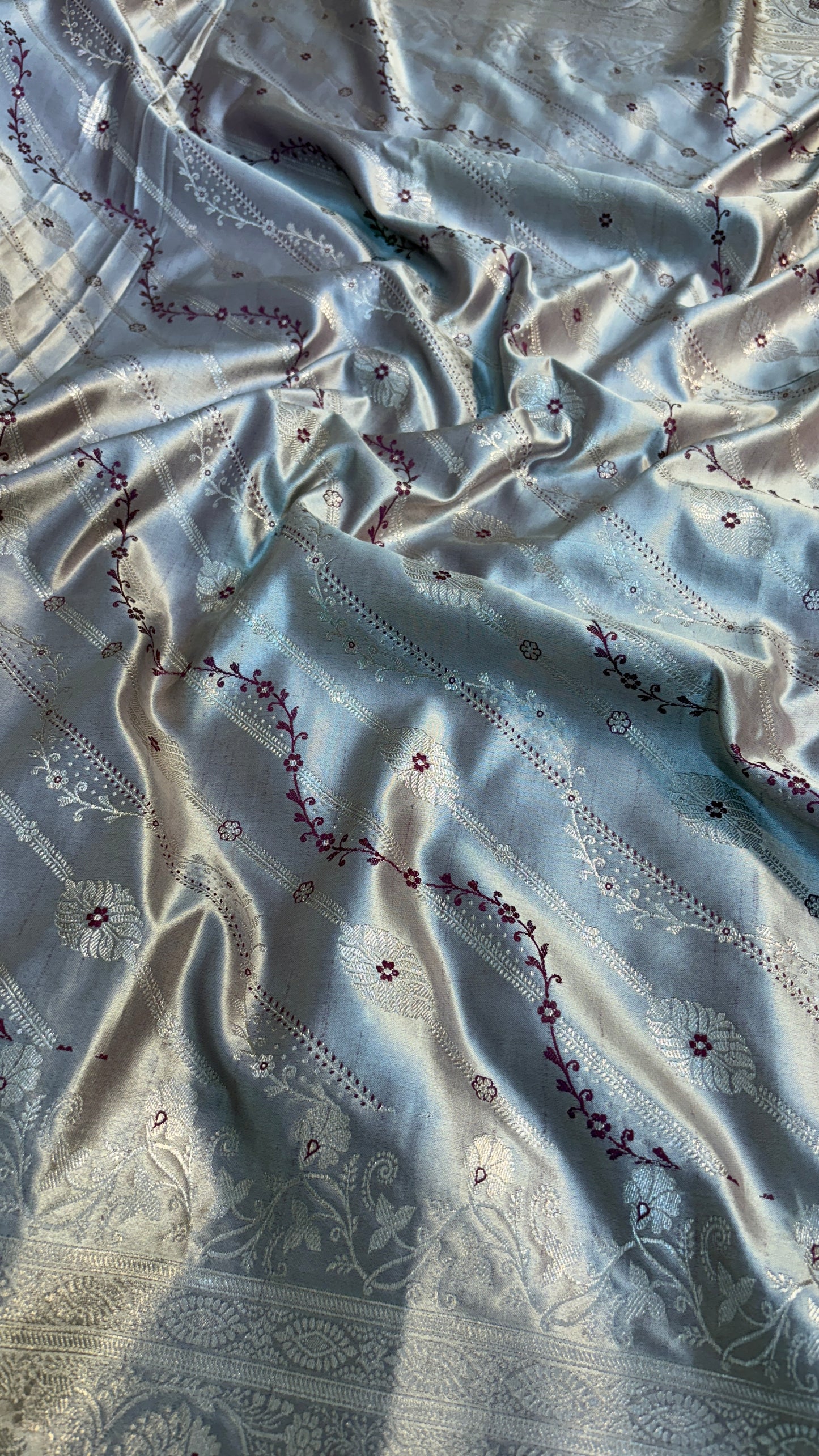 Dark Mauve Banarasi Satin Katan Silk Saree