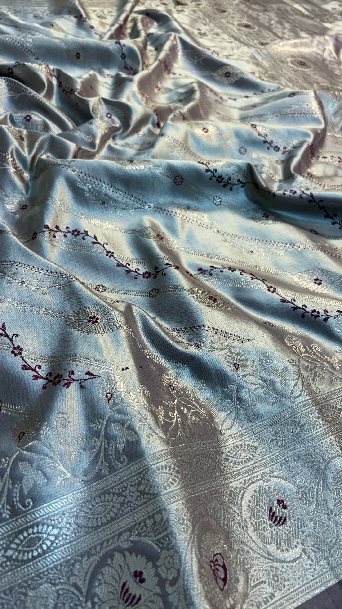 Dark Mauve Banarasi Satin Katan Silk Saree