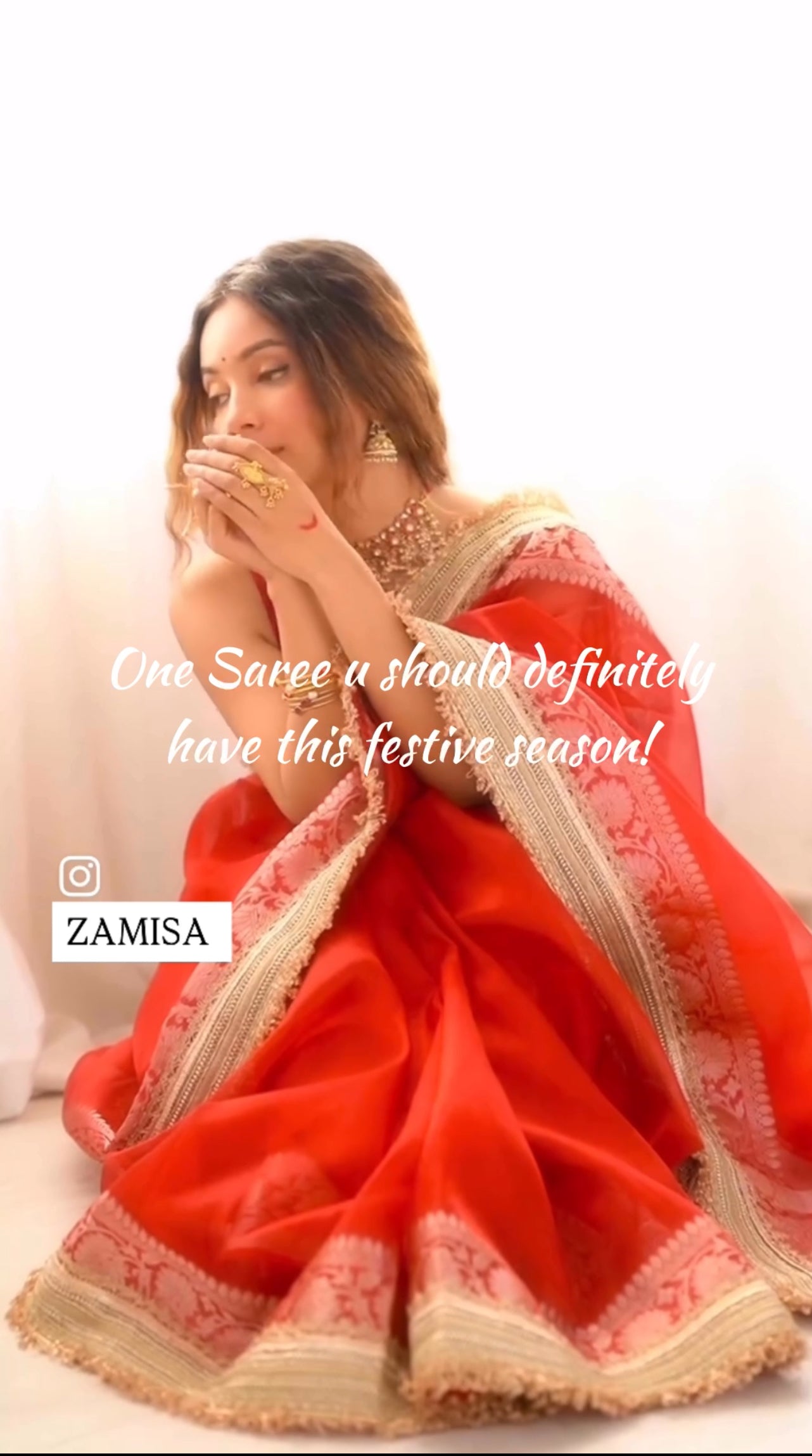 Beautiful Bridal Red Tissue Silk Saree with Lace Work