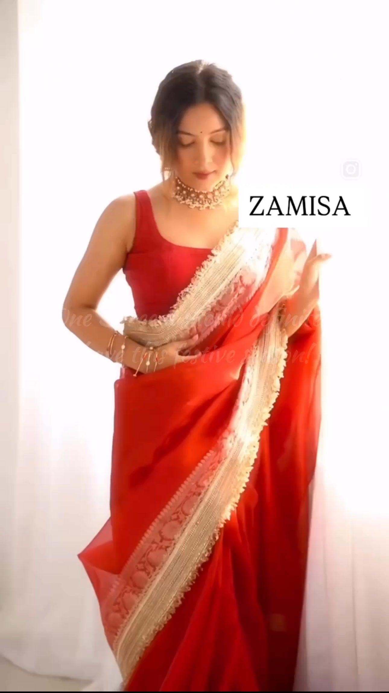 Beautiful Bridal Red Tissue Silk Saree with Lace Work