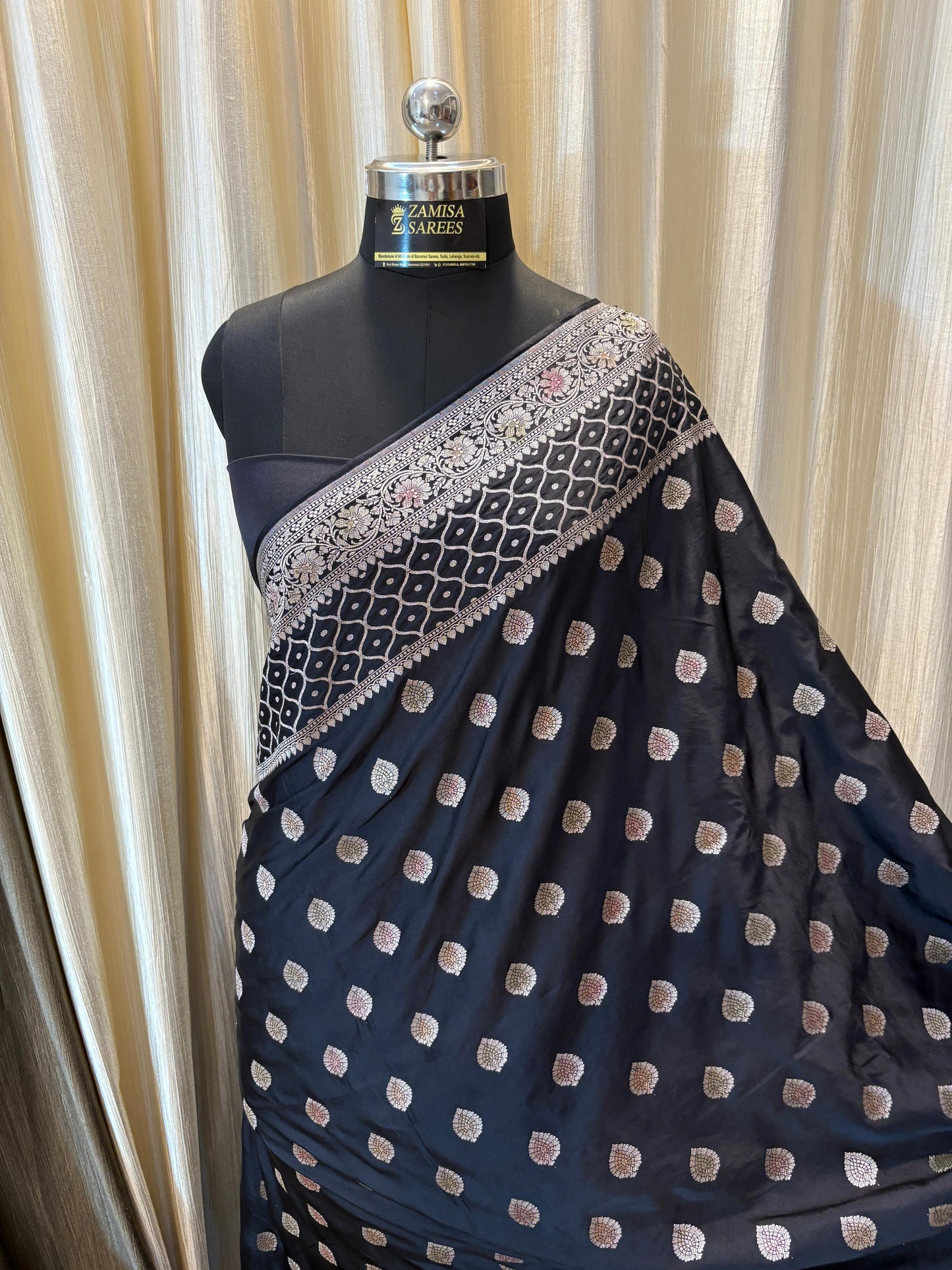 Royal Black Mashru Silk Banarasi Saree