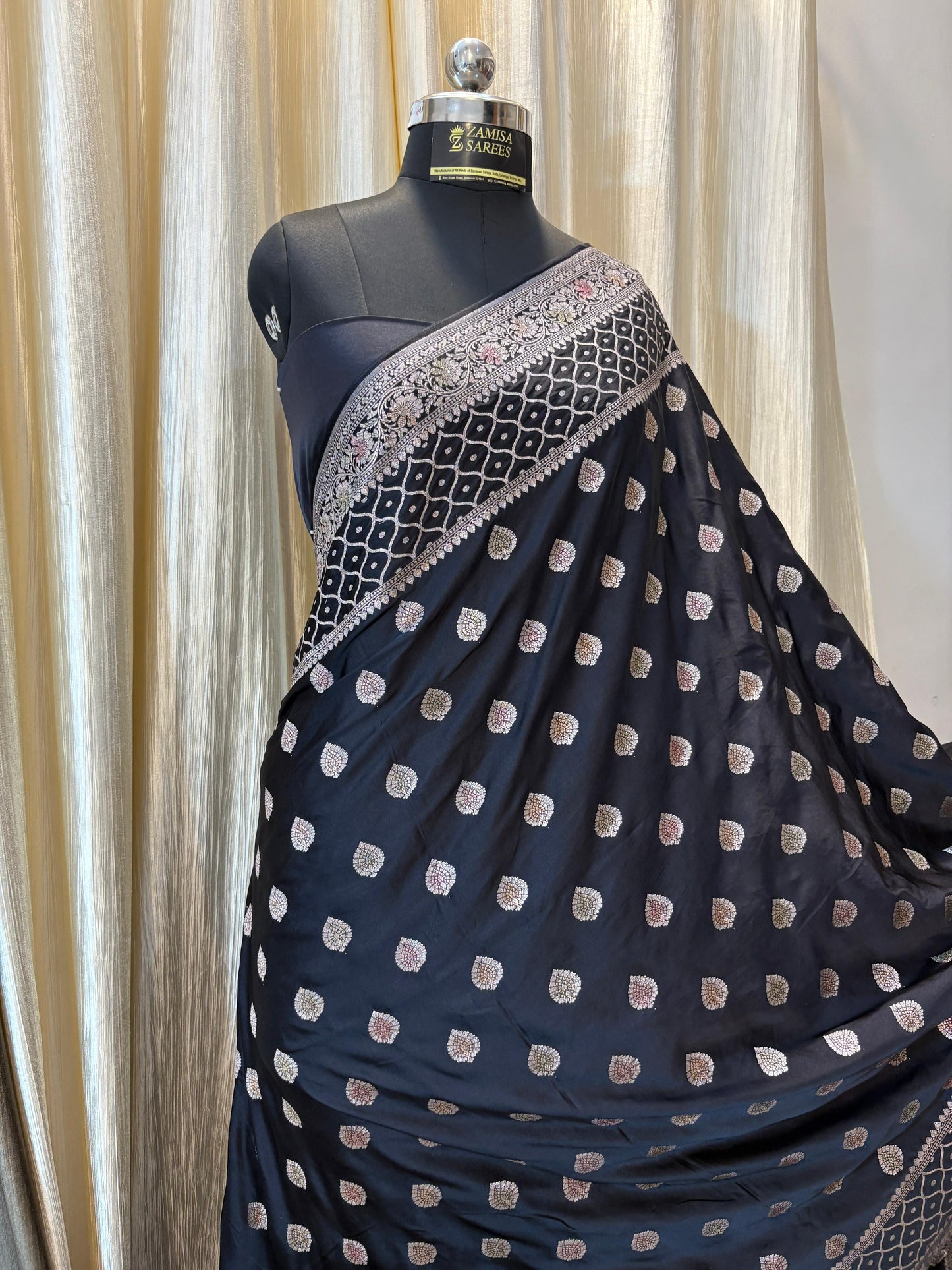 Royal Black Mashru Silk Banarasi Saree