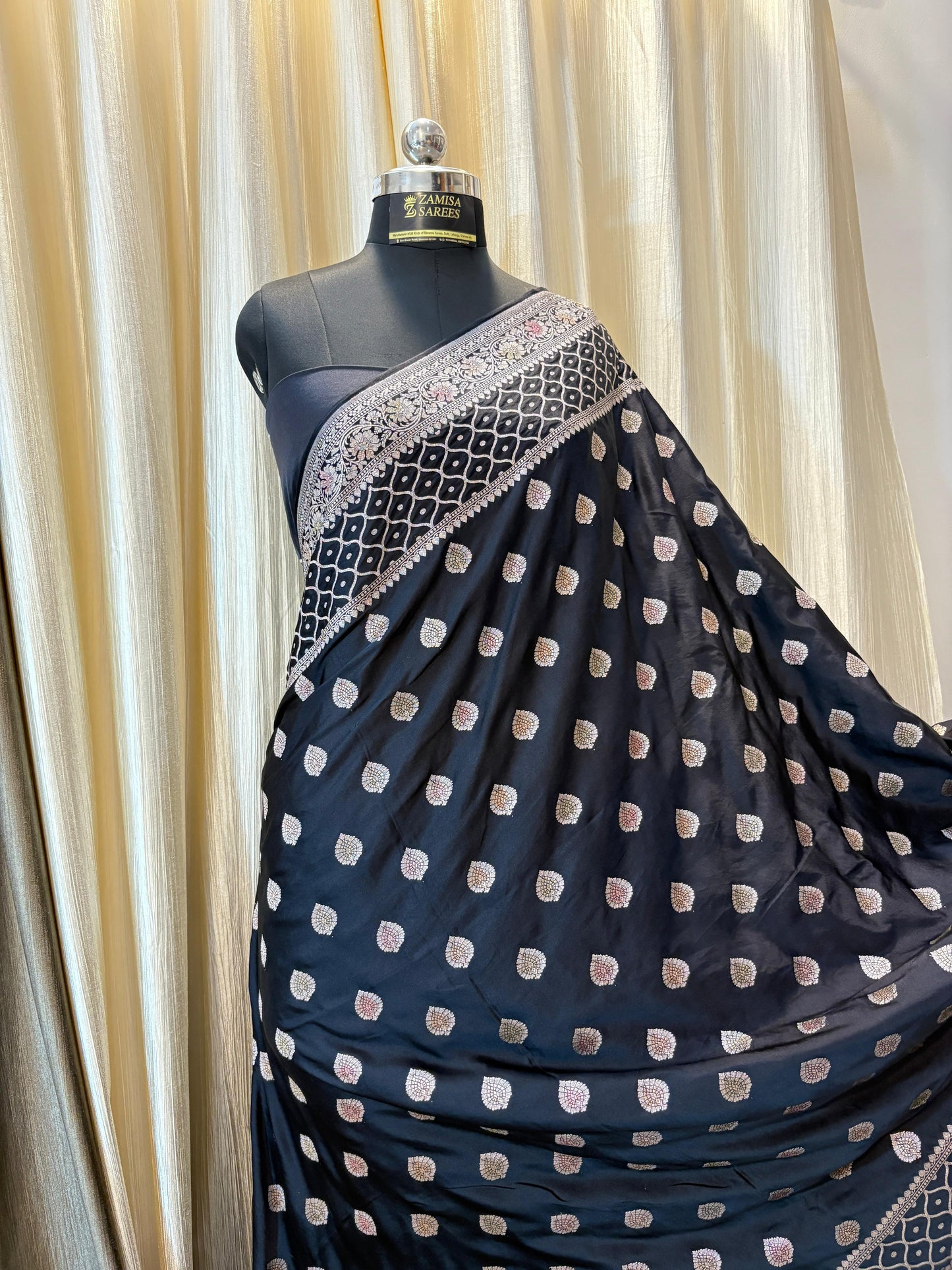 Royal Black Mashru Silk Banarasi Saree