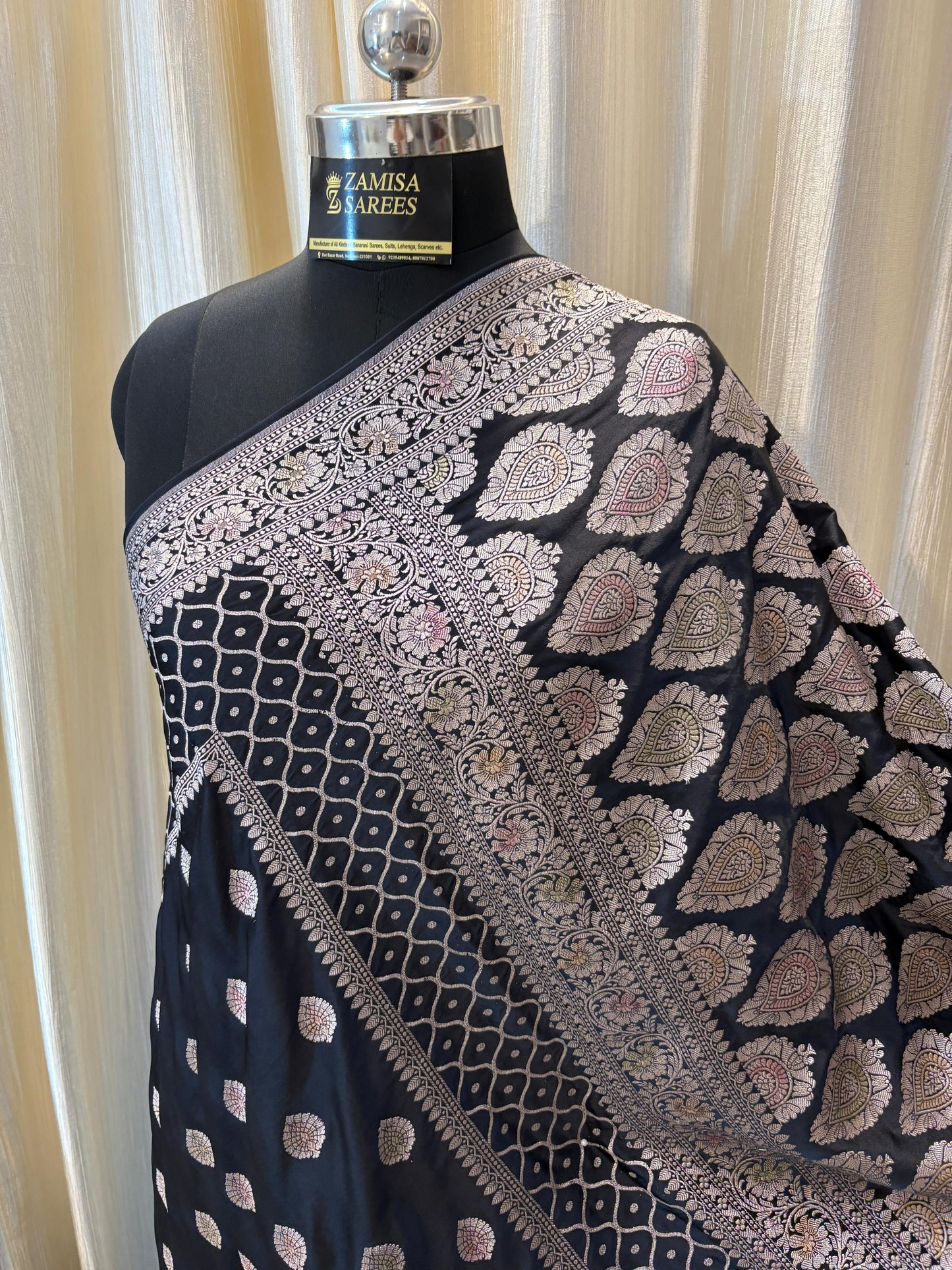 Royal Black Mashru Silk Banarasi Saree
