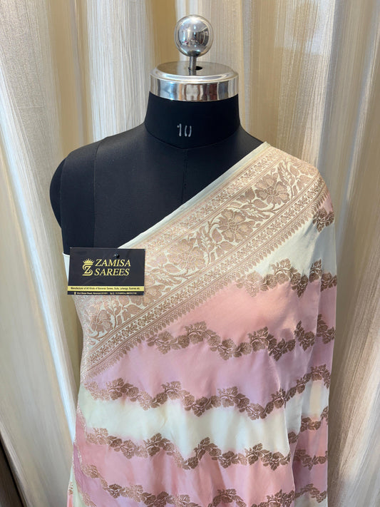 Cream Rangkaat Mashru Katan Silk Banarasi Saree