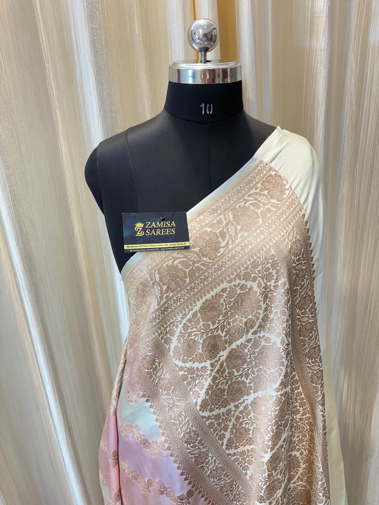 Cream Rangkaat Mashru Katan Silk Banarasi Saree