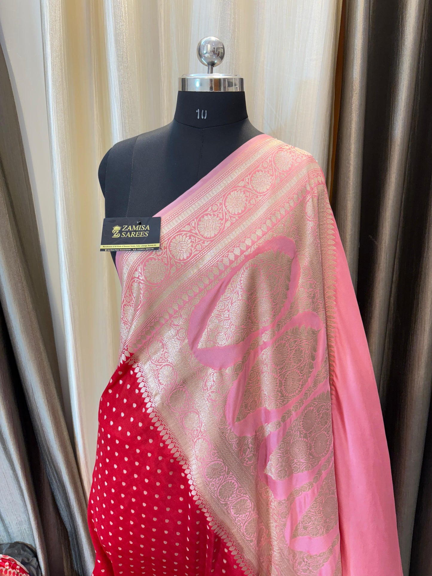Red and Pink Mashru Katan Silk Banarasi Saree i