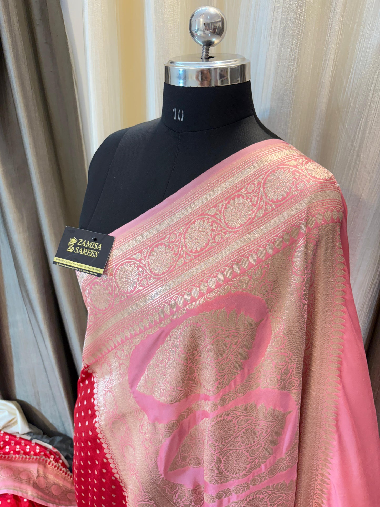 Red and Pink Mashru Katan Silk Banarasi Saree i