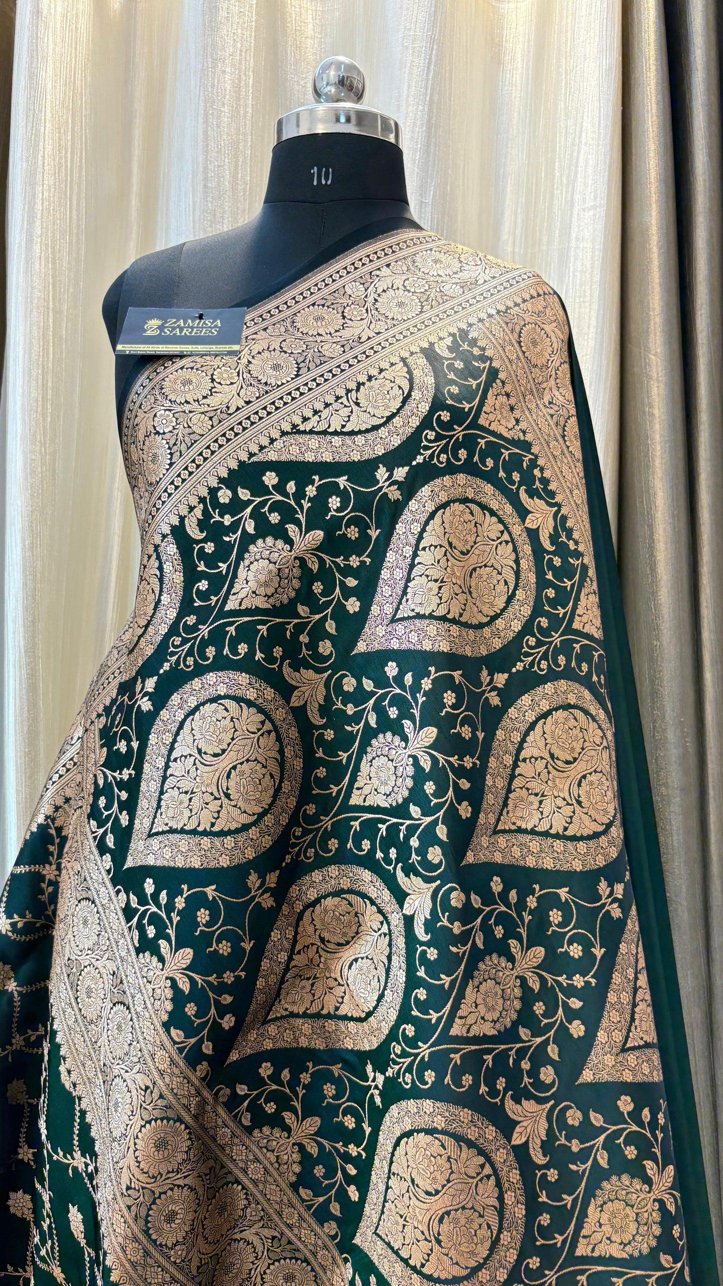 Bottle Green Katan Silk Banarasi Saree