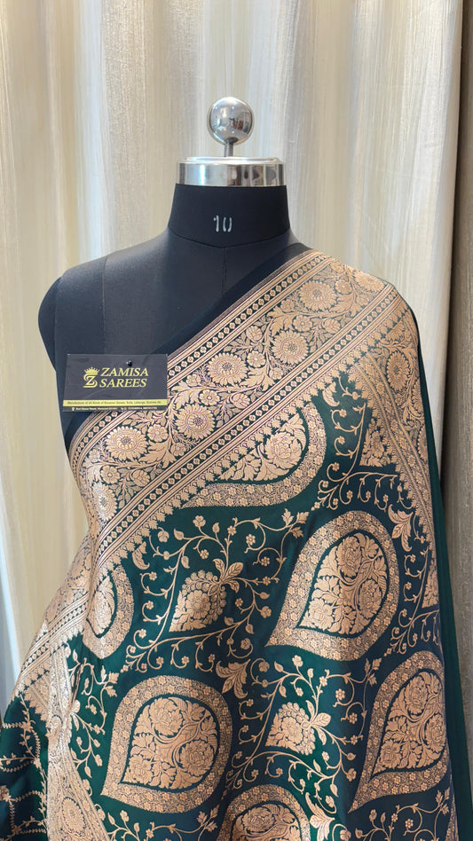 Bottle Green Katan Silk Banarasi Saree