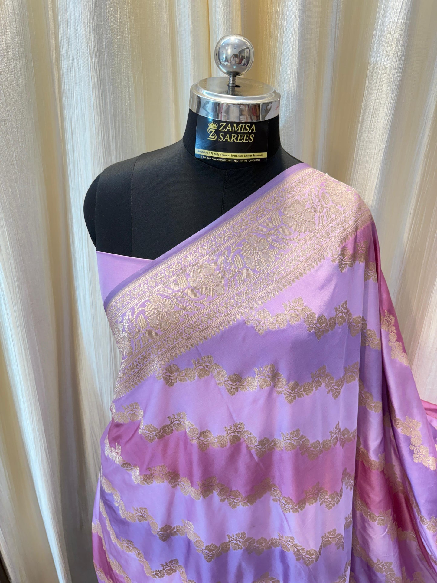 Rangkaat Lavender and Mauve Mashru Katan Silk Banarasi Saree