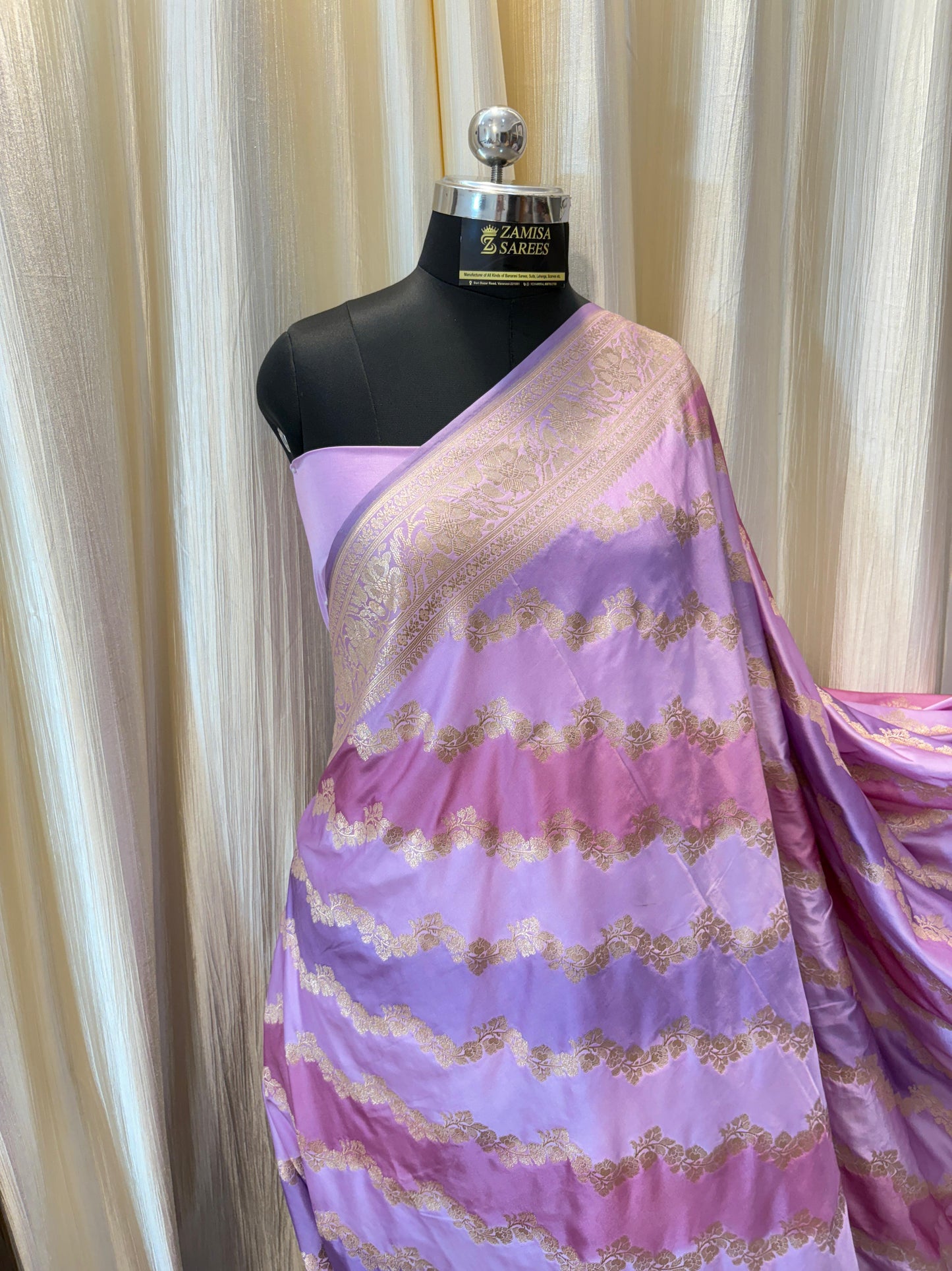 Rangkaat Lavender and Mauve Mashru Katan Silk Banarasi Saree