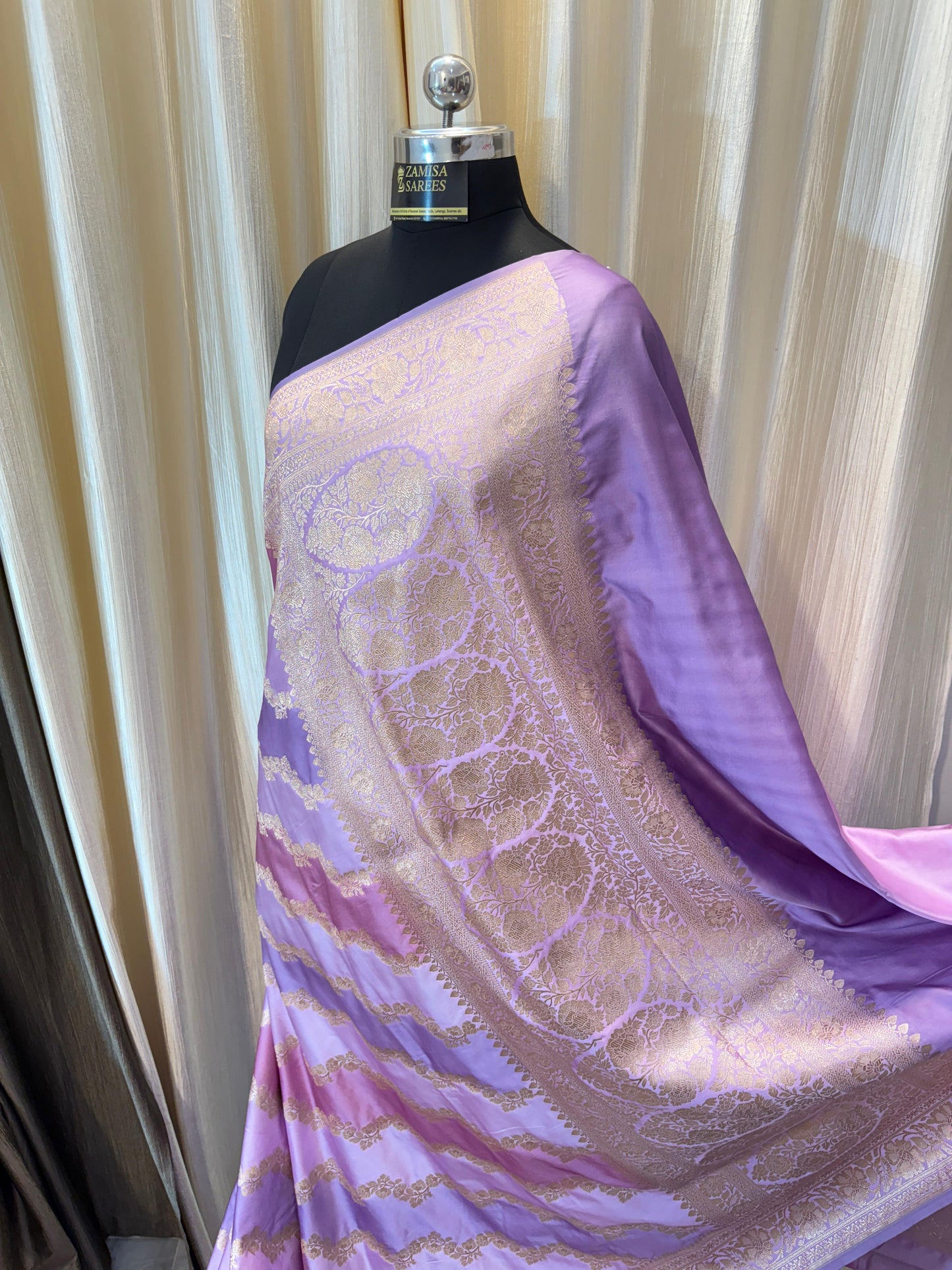 Rangkaat Lavender and Mauve Mashru Katan Silk Banarasi Saree