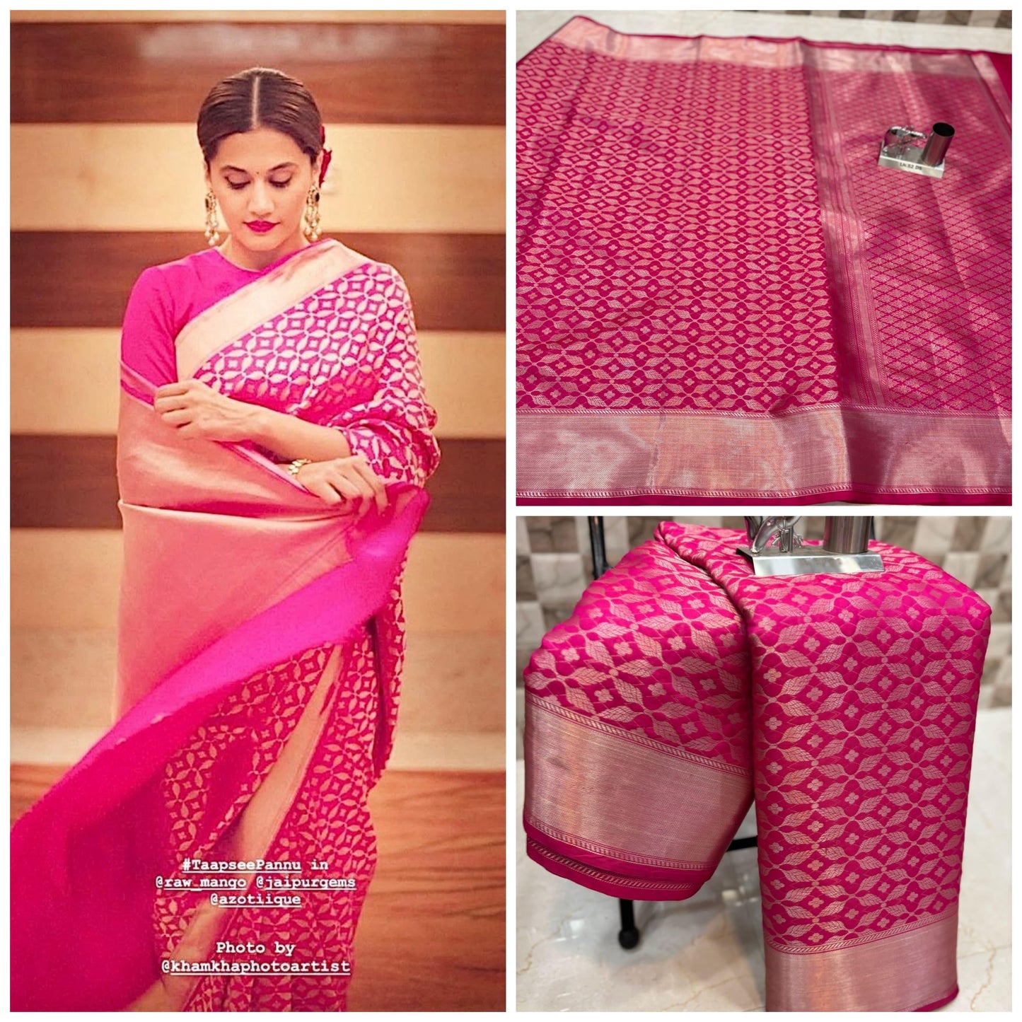 Magenta Pink Tissue Silk Saree with Geometric Zari Weaving