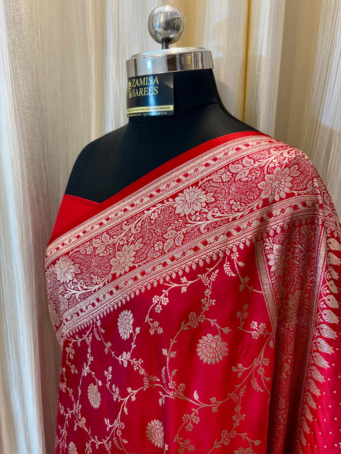 Elegant Red Banarasi Silk Saree with Golden Zari Weaving